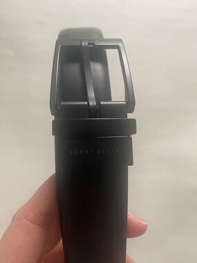 Perry Ellis Black Leather Belt with Matte Black Buckle